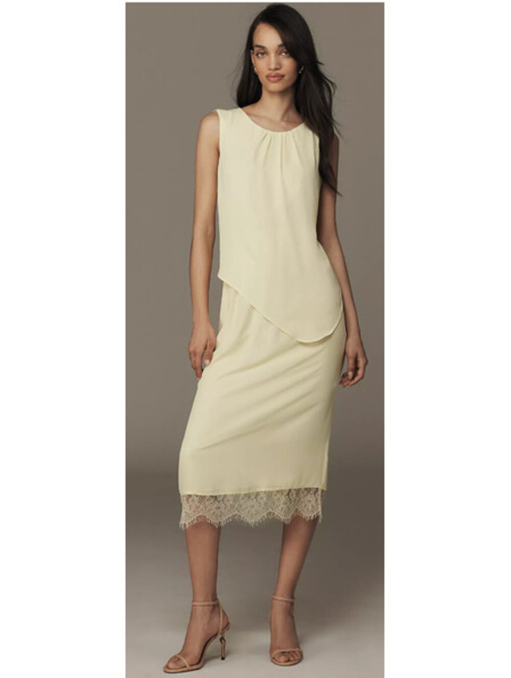 EXQUISE by ANTHROPOLOGIE yellow sleeveless layered chiffon lace dress XXS P NWT